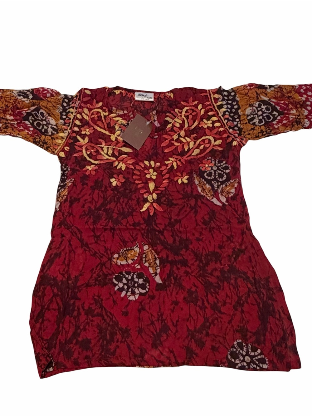 Raj Kids Embroidered Boho Tunic Top Red Floral Size 4-5Y NWT